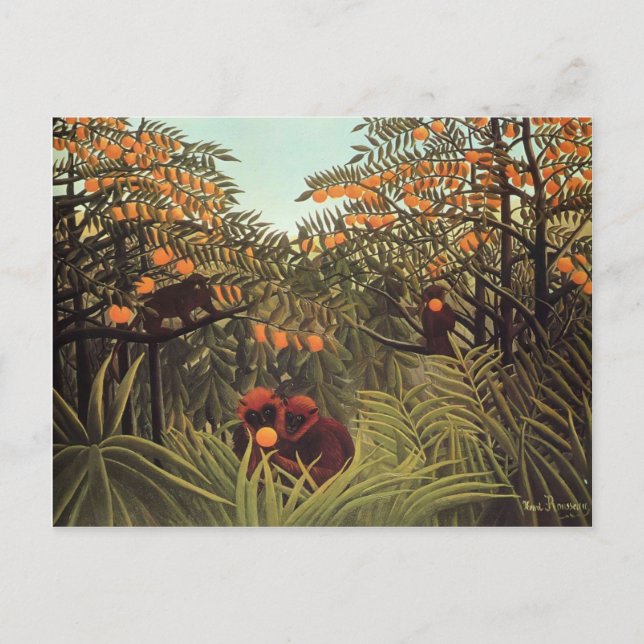 Cartão Postal Macacos na Grove Laranja por Henri Rousseau (Frente)