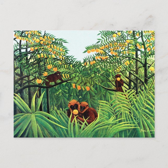 Cartão Postal "Macacos no Pomar de Laranjas" por Henri Rousseau (Frente)