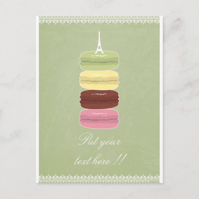 Cartão Postal Macarões em Paris e Lace (Frente)