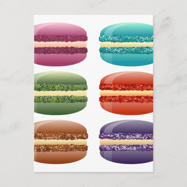 Cartão Postal macarons, macron, biscoitos, doces, arco-íris, sob (Frente)
