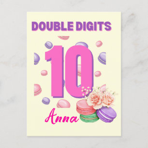Cartão Postal Macaroon Adolescente Aniversário Menina Dois Dígit