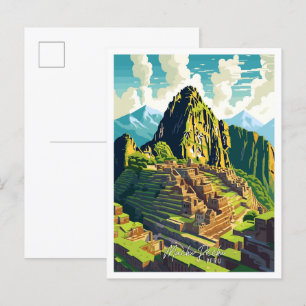 Cartão Postal Machu Picchu Peru Art Viagens vintage Ilustração