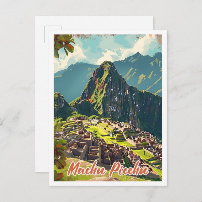Cartão Postal Machu Picchu Peru - Ilustração de Viagem artístico (Frente/Verso)