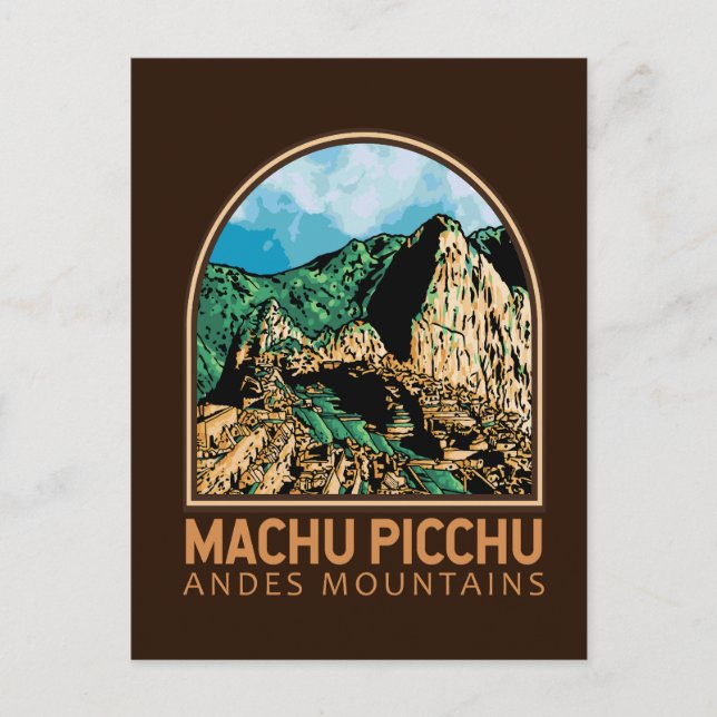 Cartão Postal Machu Picchu Peru Vintage Emblem (Frente)