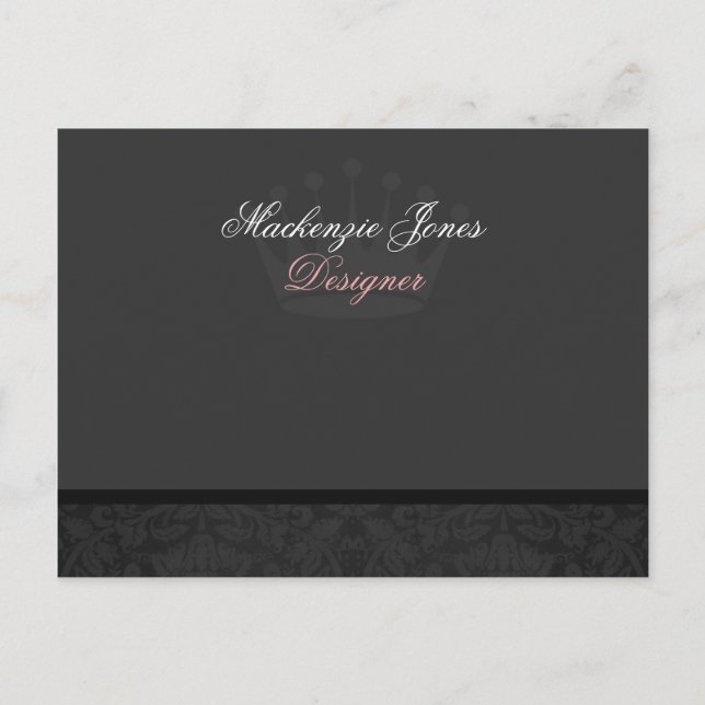 Cartão Postal Mackenzie #1 Black Damask Chic Bowcard (Frente)