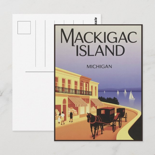 Cartão Postal Mackinac Island Michigan Antigo com Presente de Fl (Frente/Verso)