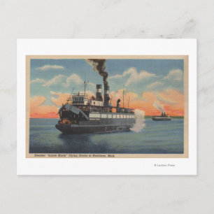 Cartão Postal Mackinac, MI - Vista do Navio a vapor de Sainte Ma