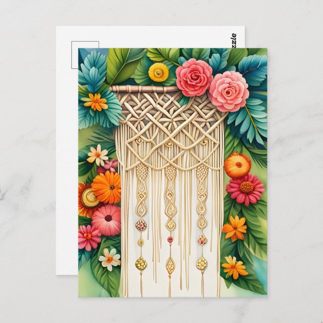 Cartão Postal Macrame com flores, Pós-cruzamento (Frente/Verso)