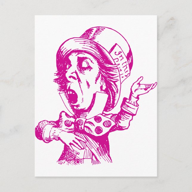 Cartão Postal Mad Hatter Tinta Rosa (Frente)