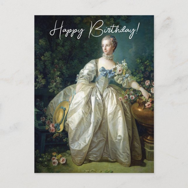 Cartão Postal Madame Bergeret 1766 Boucher Feliz Aniversário (Frente)