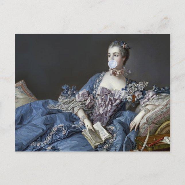 Cartão Postal Madame de Pompadour soprando uma pastilha azul (Frente)