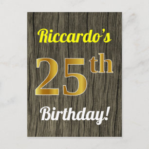 Cartão Postal Madeira Falsa, Ouro Falso Aniversário de 25 anos &