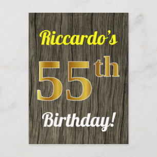 Cartão Postal Madeira Falsa, Ouro Falso Aniversário de 55 anos &