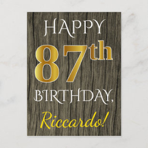 Cartão Postal Madeira Faux, Faux Dourado 87.o aniversário + nom