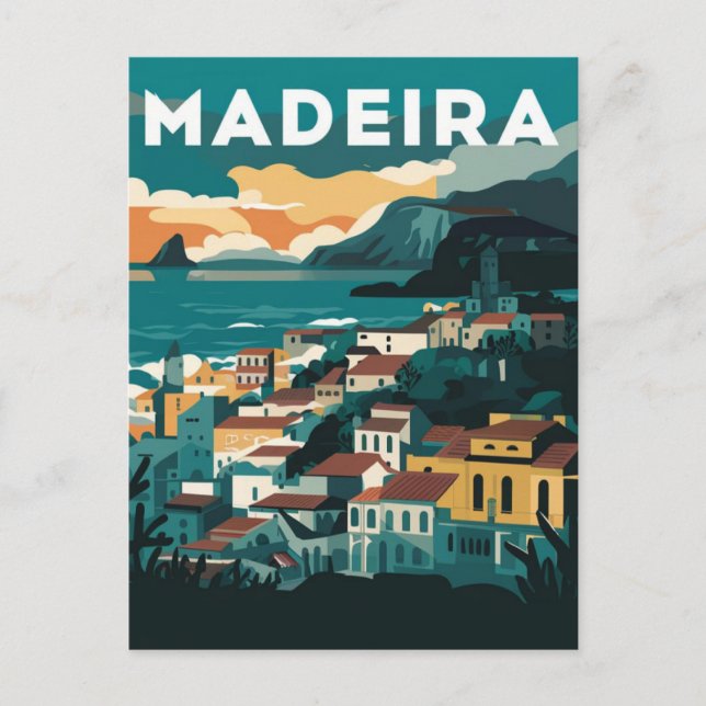 Cartão Postal Madeira Portugal — Pintura de Aquarela (Frente)