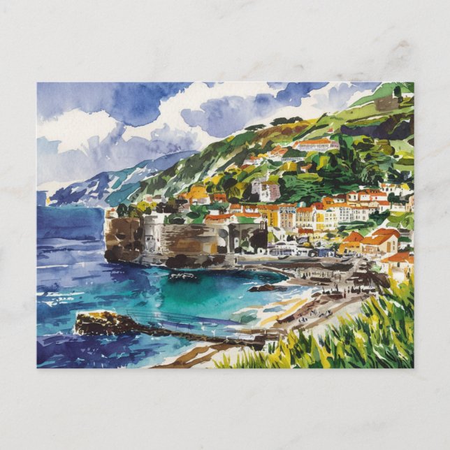 Cartão Postal Madeira Portugal — Pintura de Aquarela (Frente)