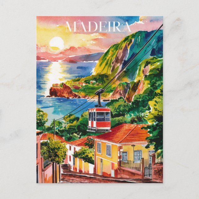 Cartão Postal Madeira Portugal — Pintura de Aquarela (Frente)