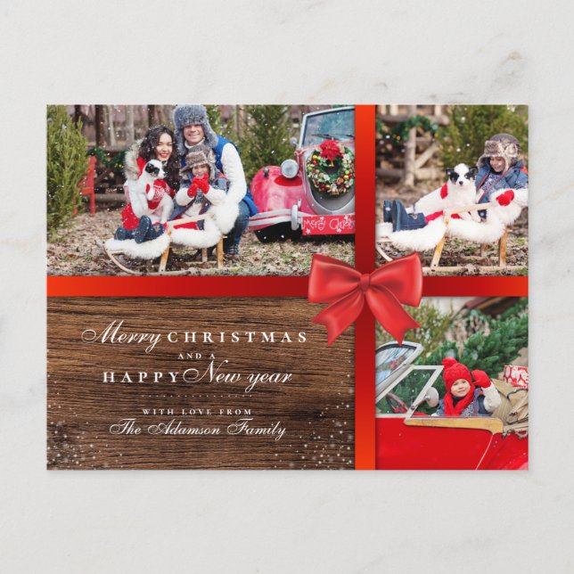 Cartão Postal Madeira russa e molho de Natal | 3 Colagem de Foto (Frente)