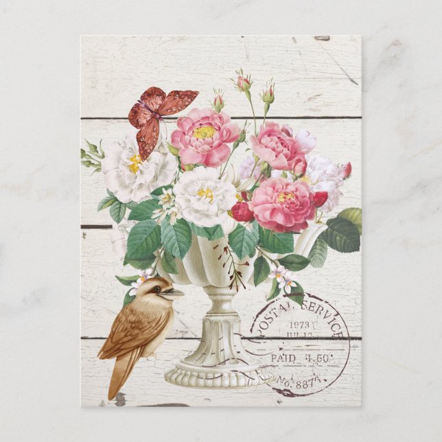 Cartão Postal Madeira rústica moderna com flores trabalho de art (Frente)