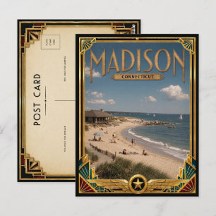 Cartão Postal Madison Connecticut Arte Deco Vintage Idade Dourad
