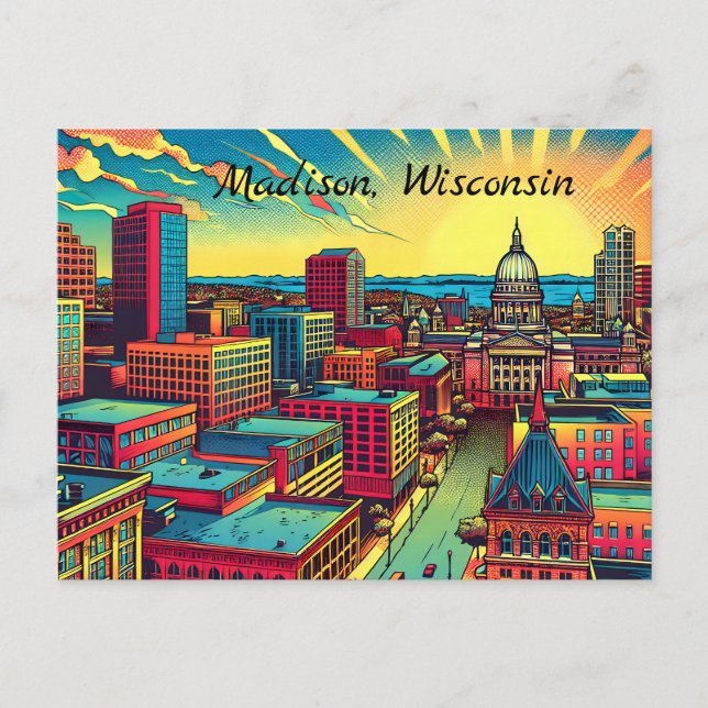 Cartão Postal Madison, Wisconsin City Skyline no Sunset (Frente)