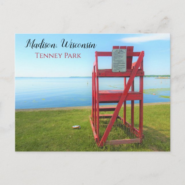 Cartão Postal Madison, Wisconsin Tenney Park Red Lifeguard. (Frente)