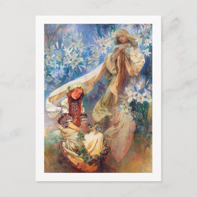 Cartão Postal Madona da Lily, Mucha (Frente)