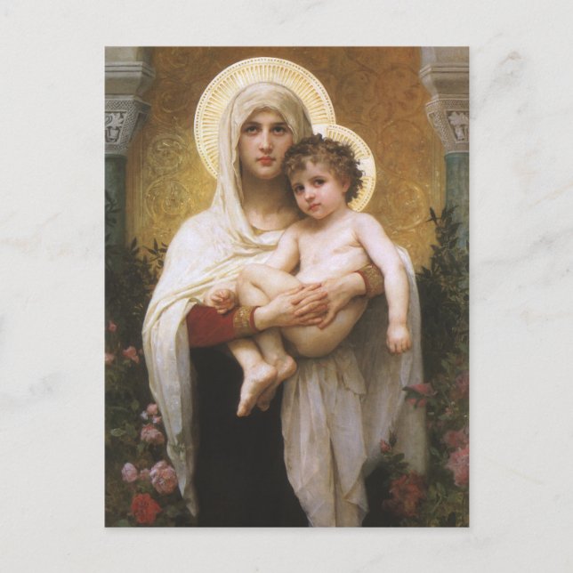 Cartão Postal Madona dos Rosas de Bouguereau (Frente)
