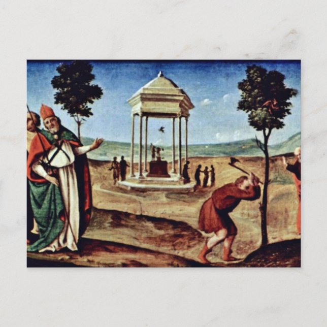 Cartão Postal Madona entronizada São Pedro São João Batista, (Frente)