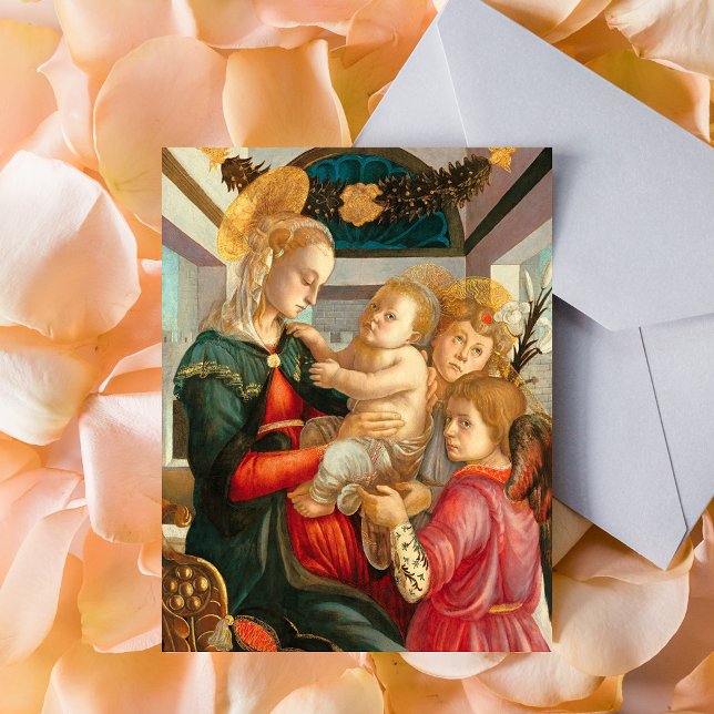 Cartão Postal Madonna e Child Sandro Botticelli Christian (Madonna & Child with Two Angels Sandro Botticelli Postcard)