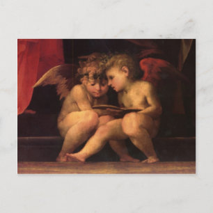 Cartão Postal Madonna Enthroned com quatro Santos em detalhes