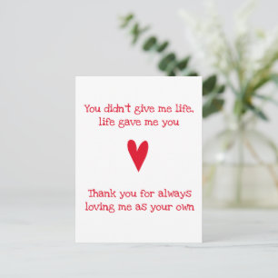Cartão Postal Madrasta 'Obrigada'   Dia das Mães Red Heart