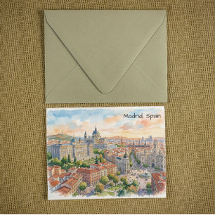 Cartão Postal Madrid Espanha Arquitetura Pintura Aquarela
