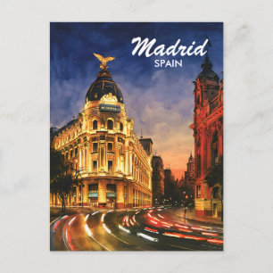 Cartão Postal Madrid Espanha Gran Via Noite Paisagem Urbana Aqua