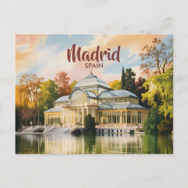 Cartão Postal Madrid Spain Palacio de Cristal Watercolor Travel (Frente)
