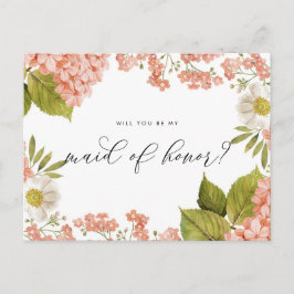 Cartão Postal Madrinha de casamento Rustic Peach Watercolor Hydr