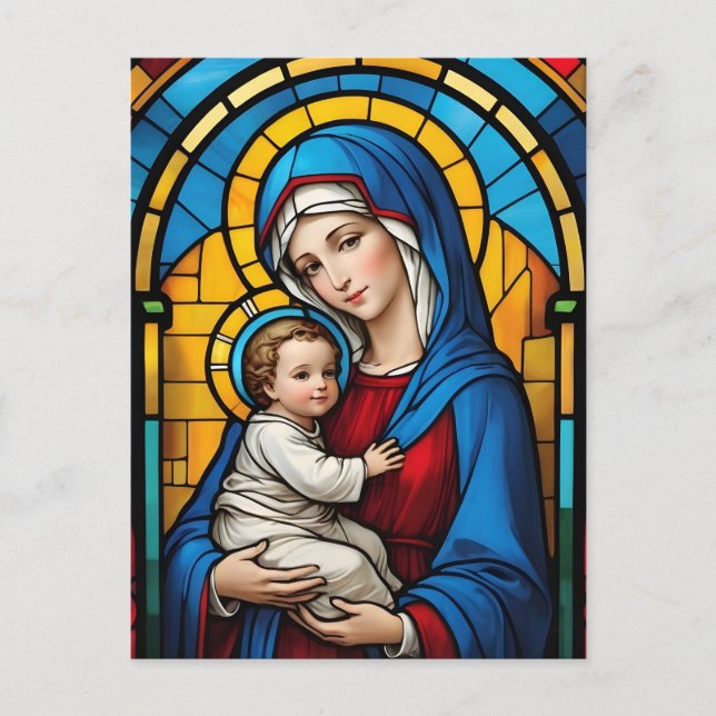 Cartão Postal Mãe Abençoada Mary e Jesus Bebê - Virgem Maria (Frente)