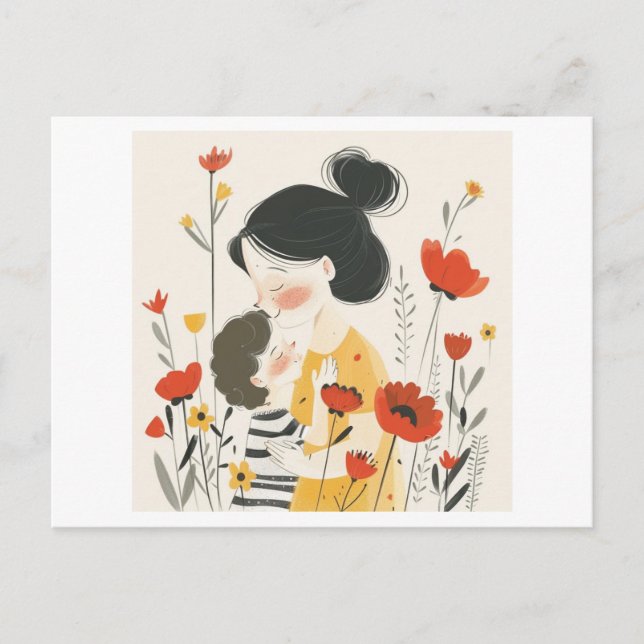 Cartão Postal Mãe abraçando seu filho (Frente)