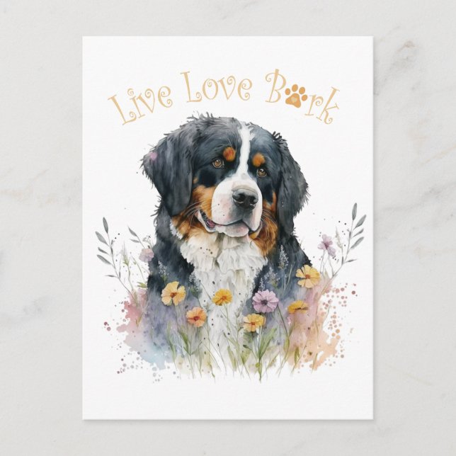 Cartão Postal Mãe Bernese Mountain Dog Floral (Frente)