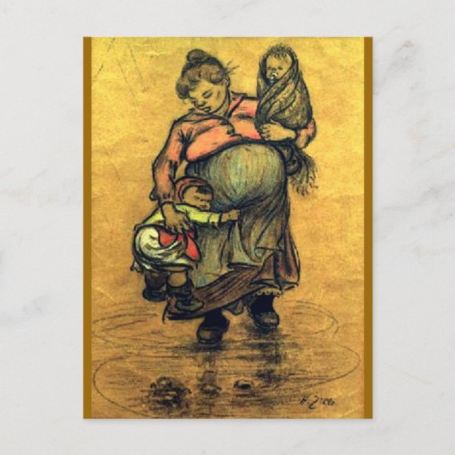 Cartão Postal Mãe com dois filhos (Frente)