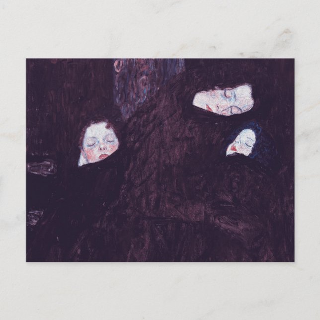 Cartão Postal Mãe com duas crianças pintando por Gustav Klimt (Frente)