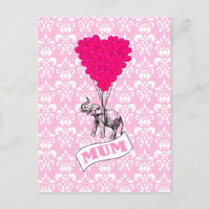 Cartão Postal Mãe com elefante rosa