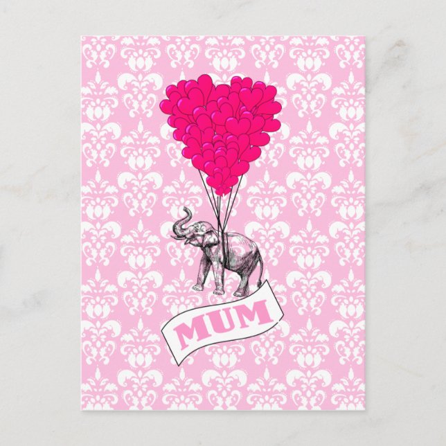 Cartão Postal Mãe com elefante rosa (Frente)