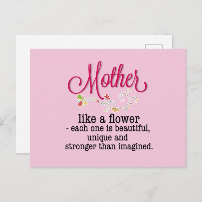 Cartão Postal Mãe Como Uma Flor Cada Uma É Bonita (Frente/Verso)