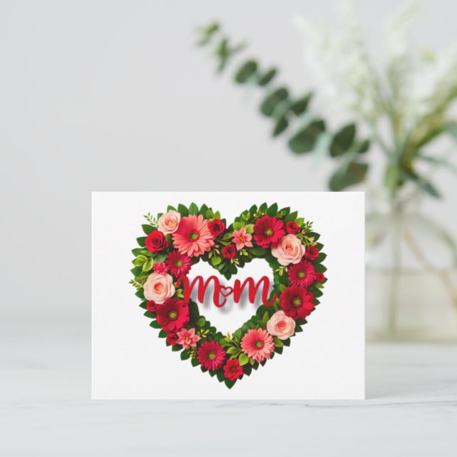 Cartão Postal "Mãe" Coração de Flores (Em pé/Frente)