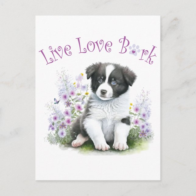 Cartão Postal Mãe de Border Collie Floral (Frente)