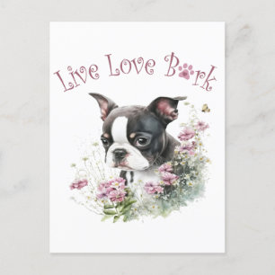 Cartão Postal Mãe de Boston Terrier Floral