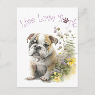 Cartão Postal Mãe de Bulldog Floral