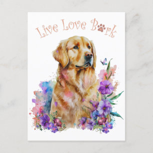 Cartão Postal Mãe de Cachorro Golden Retriever Floral
