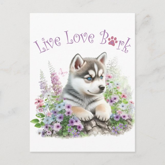 Cartão Postal Mãe de Cachorro Husky Floral (Frente)